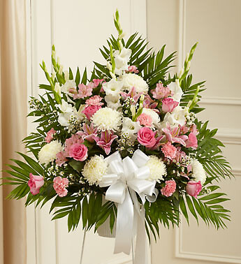 Heartfelt Sympathies Pink &amp;amp; White Standing Basket